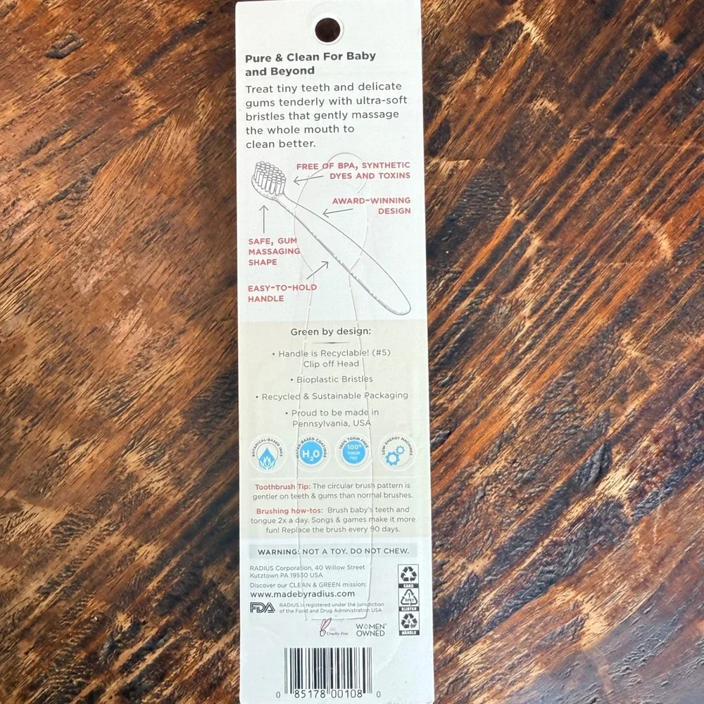 RADIUS‎ Pure Baby Toothbrush 6 Months Plus Ultra Soft Bristles Dye Free Clear